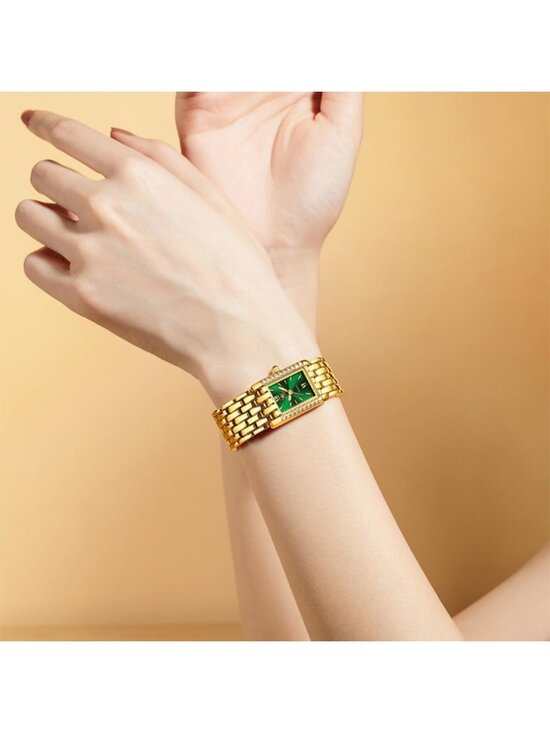 Women\'s Gold band /Green dial Diamond Fashion Elegant Chronograph Wrist Watch